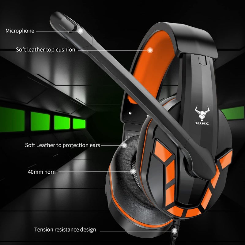 Kikc PS4 Gaming Headset with Mic for Xbox One, PS5, PC, Mobile Phone and Notebook, Controllable Volume Gaming Headphones with Soft Earmuffs for Kid - Image 2